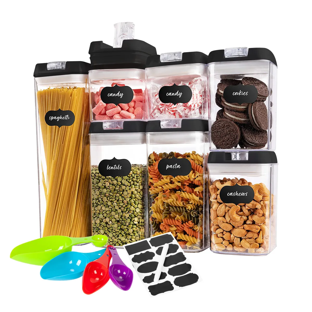 CHEFCHOICE - Set 7 Contenedores Super Hermeticos Envases Acrilicos Cocina Negro
