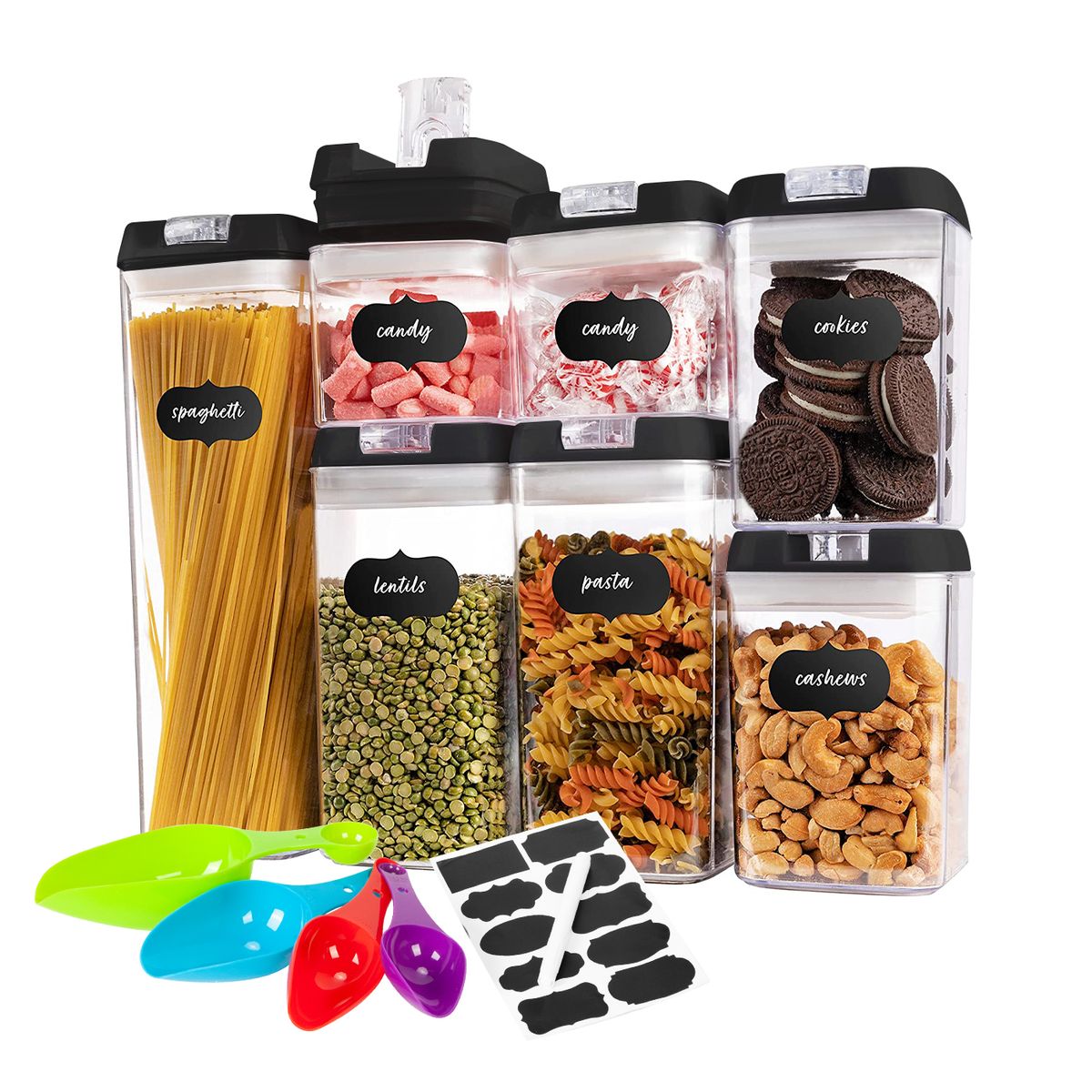 CHEFCHOICE - Set 7 Contenedores Super Hermeticos Envases Acrilicos Cocina Negro