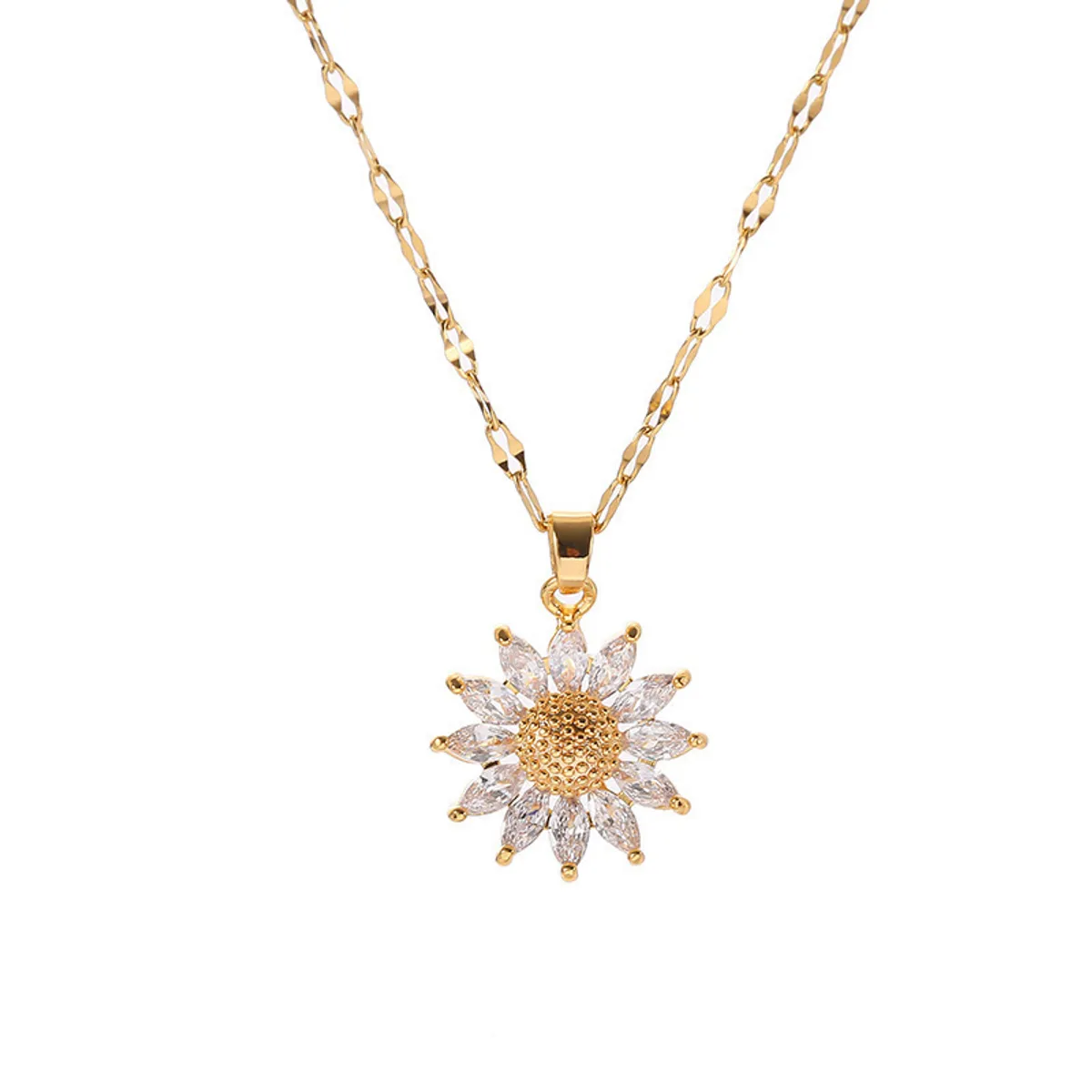 ZG JOYAS - Collar Flor Girasol Con Cristales Circón Galvanizado En Oro 14k