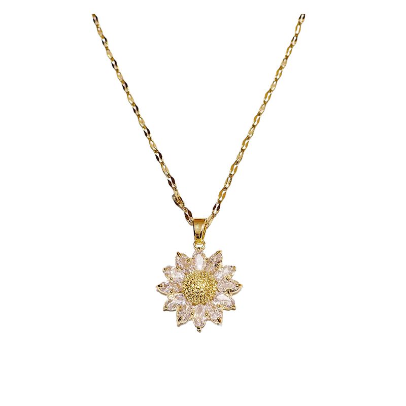 ZG JOYAS - Collar Flor Girasol Con Cristales Circón Oro 14k