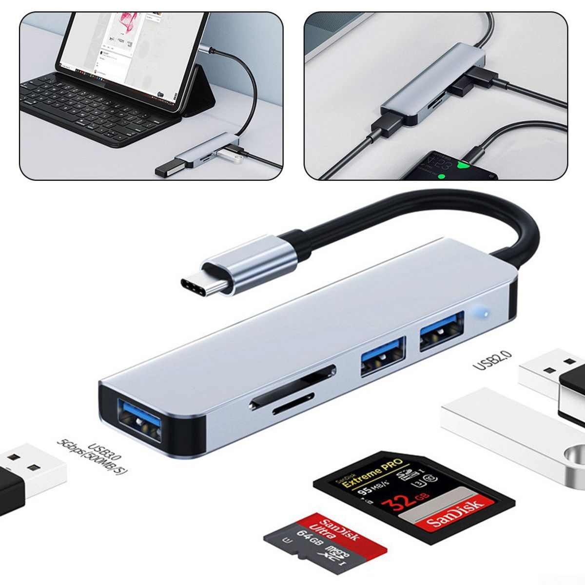 KUANGYE - Hub Adaptador Usb-c 5 En 1 (hdmi,2x Usb 3.0, Tf, Sd) Macbook