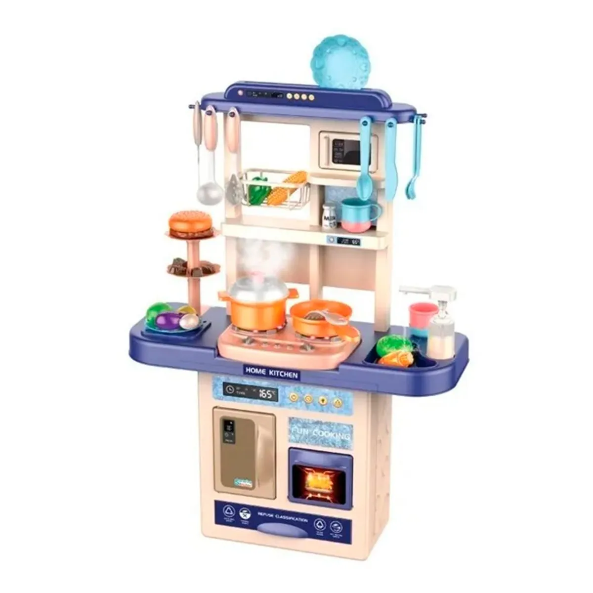 DETODOYMAS - Set de Cocina Juguete Con Luz Sonido Agua Vapor Y Mas 65 Cm. - Azul