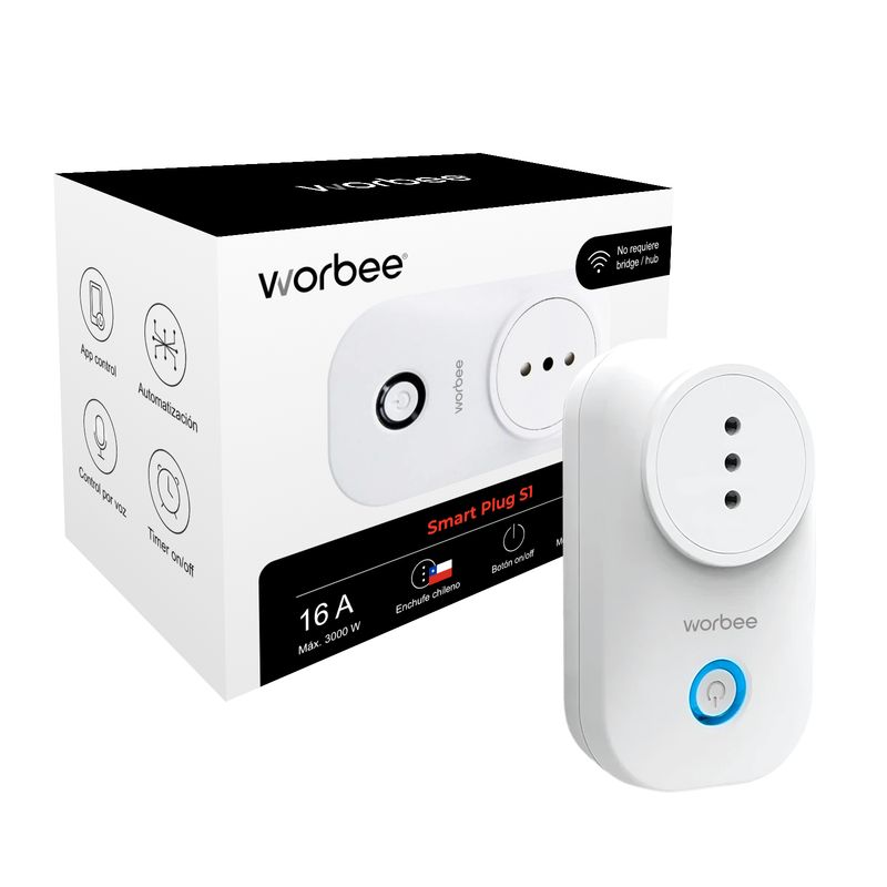 WORBEE - Enchufe Inteligente S1 Medidor De Consumo Wifi Worbee 16A Alexa