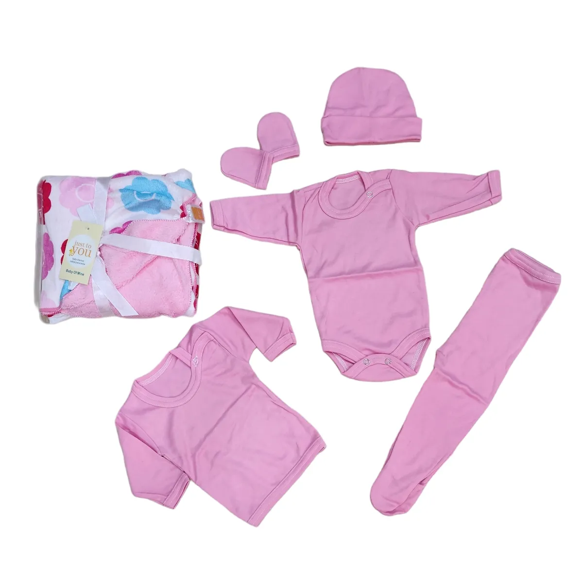 AGW - Pack Ajuar Bebé Niña 5 Unidades 100% Algodon + Manta Bebe