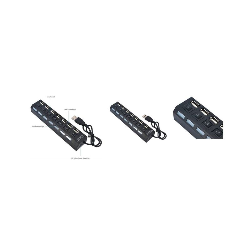 GENERICO - Hub 7 Puertos Multi Usb 2.0 Con Interruptor E Indicador Luz