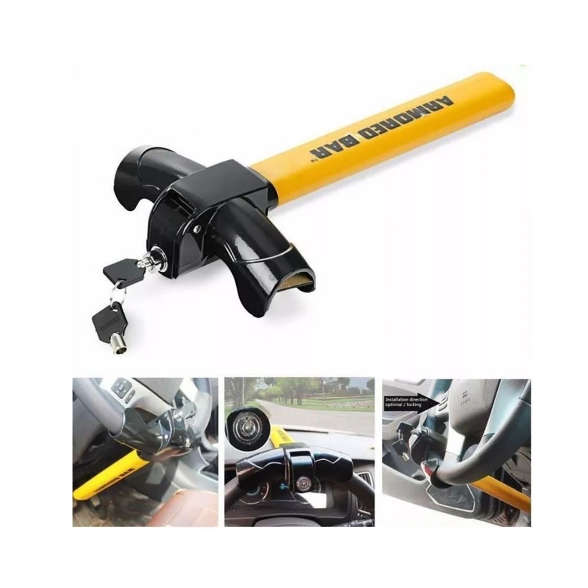 GENERICO - Traba Volantes Anti Robo Seguirdad Auto Tipo T Con 2 Llave