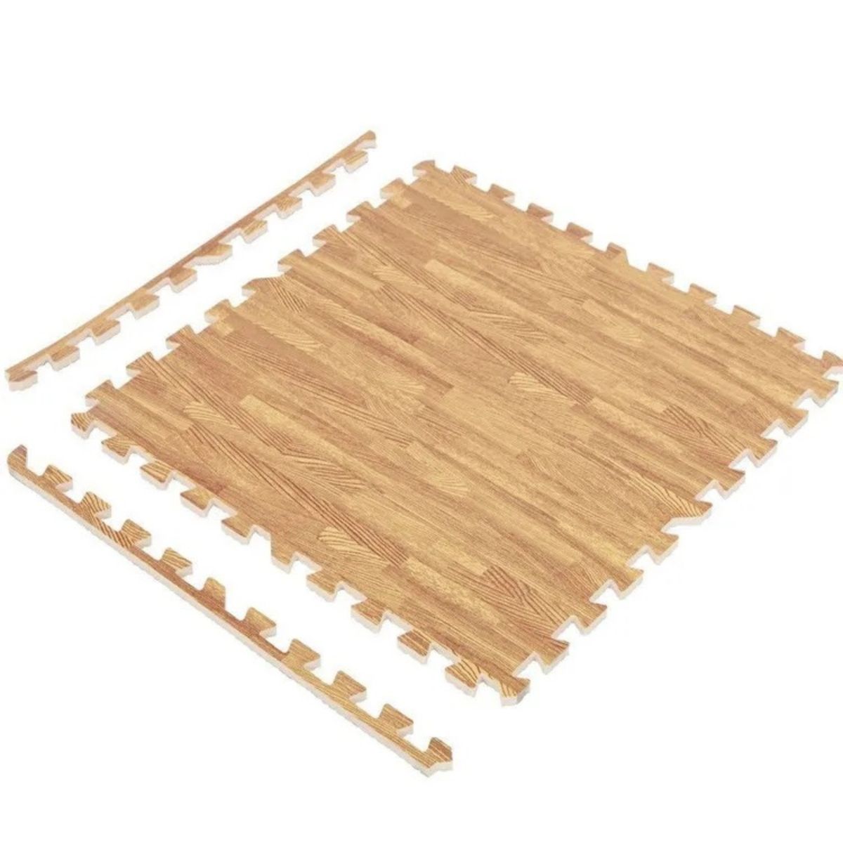GENERICO - Alfombra goma eva estilo madera tono café claro set 4und