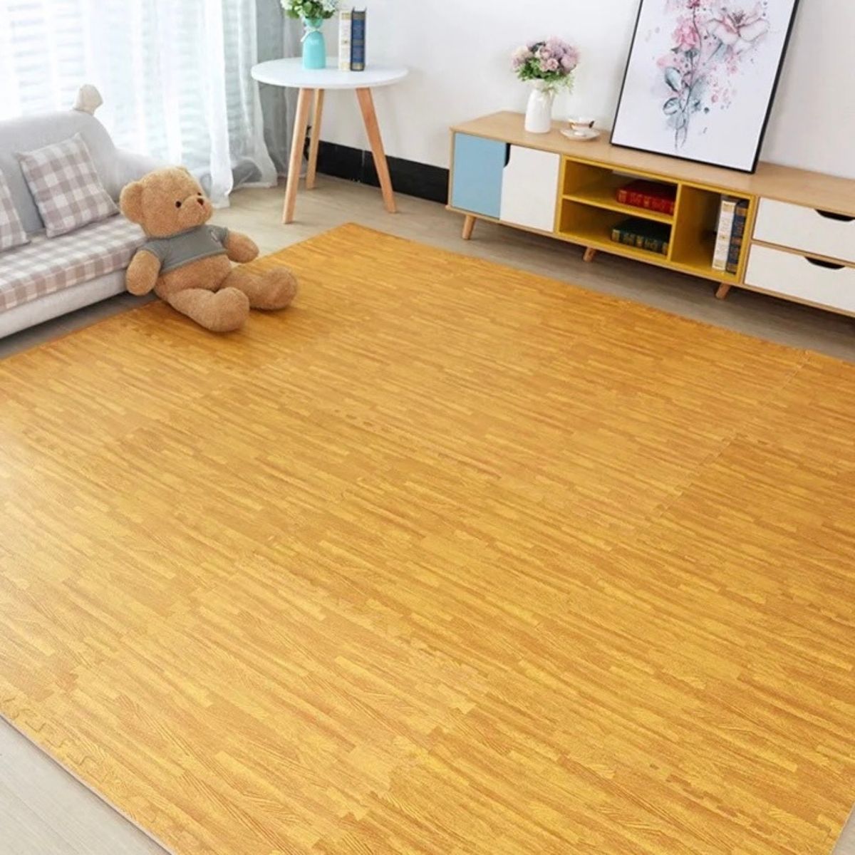 GENERICO - Alfombra goma eva estilo madera tono café claro set 4und