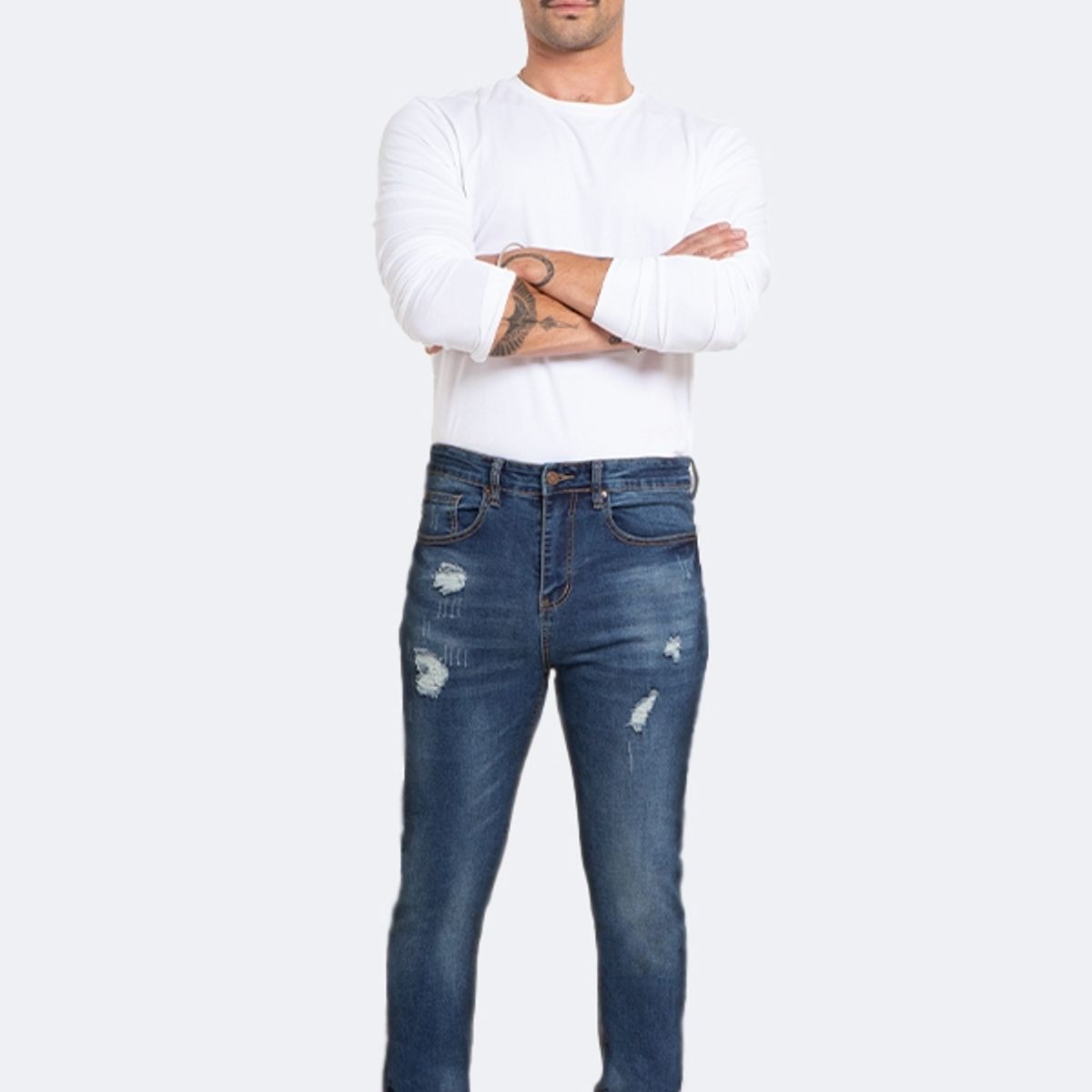 IDEM - Jeans Hombre Skinny Azul Focalizado Suave Drimen Destroyer