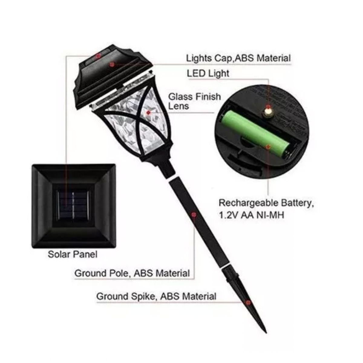 GENERICO - Pack 6 Luz Solar Jardin Con Sensor Estaca Estilo Ingles