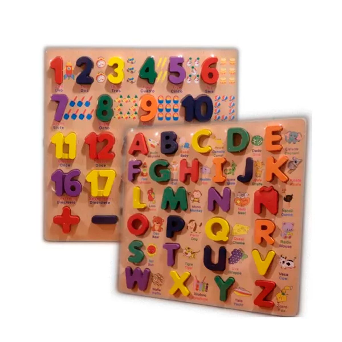 GENERICO - pack Números y letras Didáctico 30x30 Madera Encaje Niño