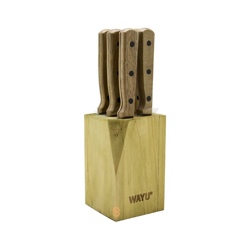 WAYU - Set De 6 Cuchillos Con Taco Madera Wayu - Shopyclick