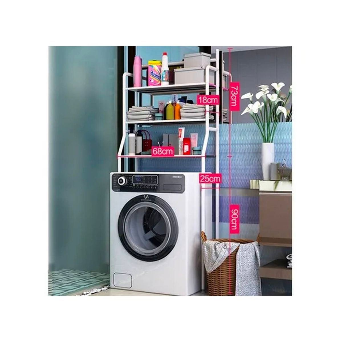 GENERICO - Organizador Estante De Lavadora Baño Metalico Rack 3 Niveles