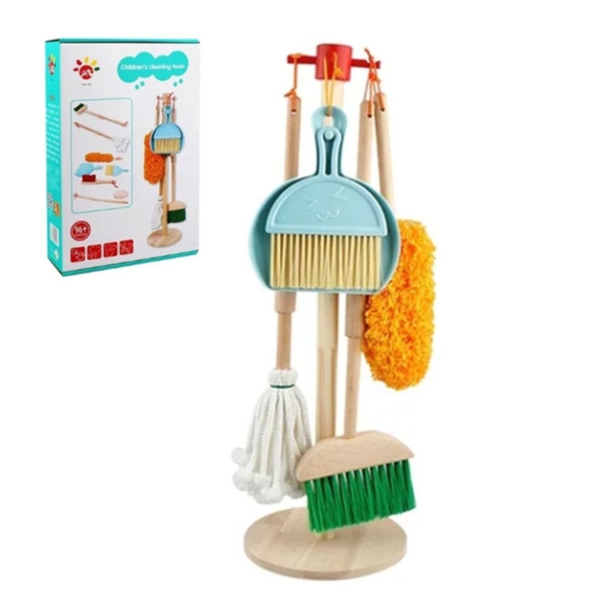 KUANGYE - Set Aseo Didactico Limpieza Madera Juguete Escoba Simulación