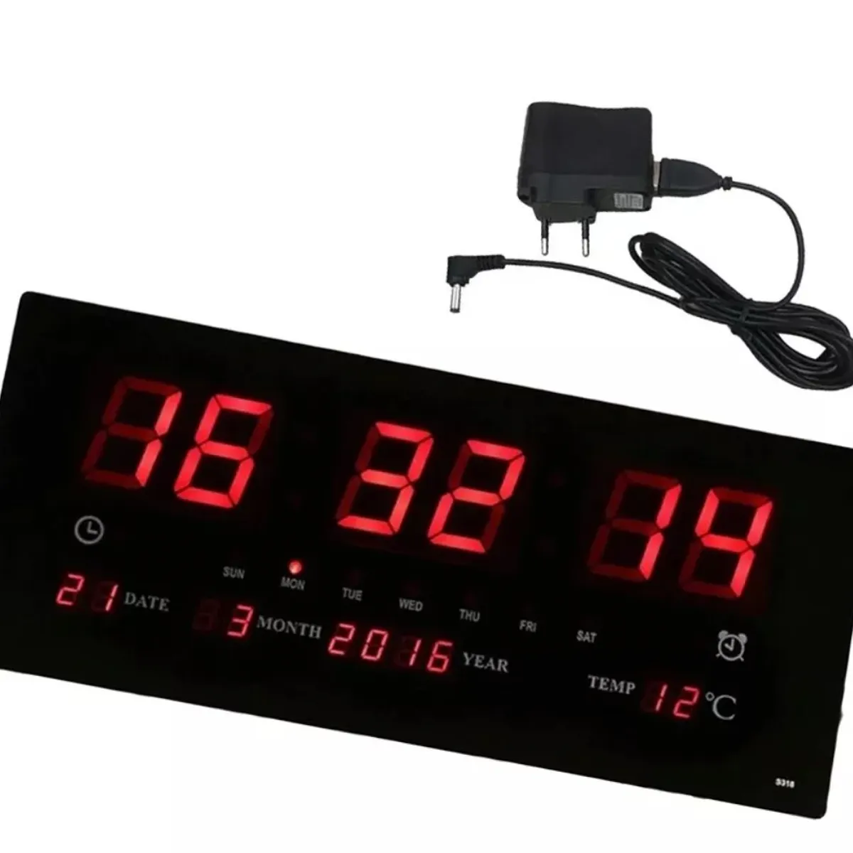 GENERICO - Reloj Mural Led Digital Temperatura Y Alarma 36cm X 15cm