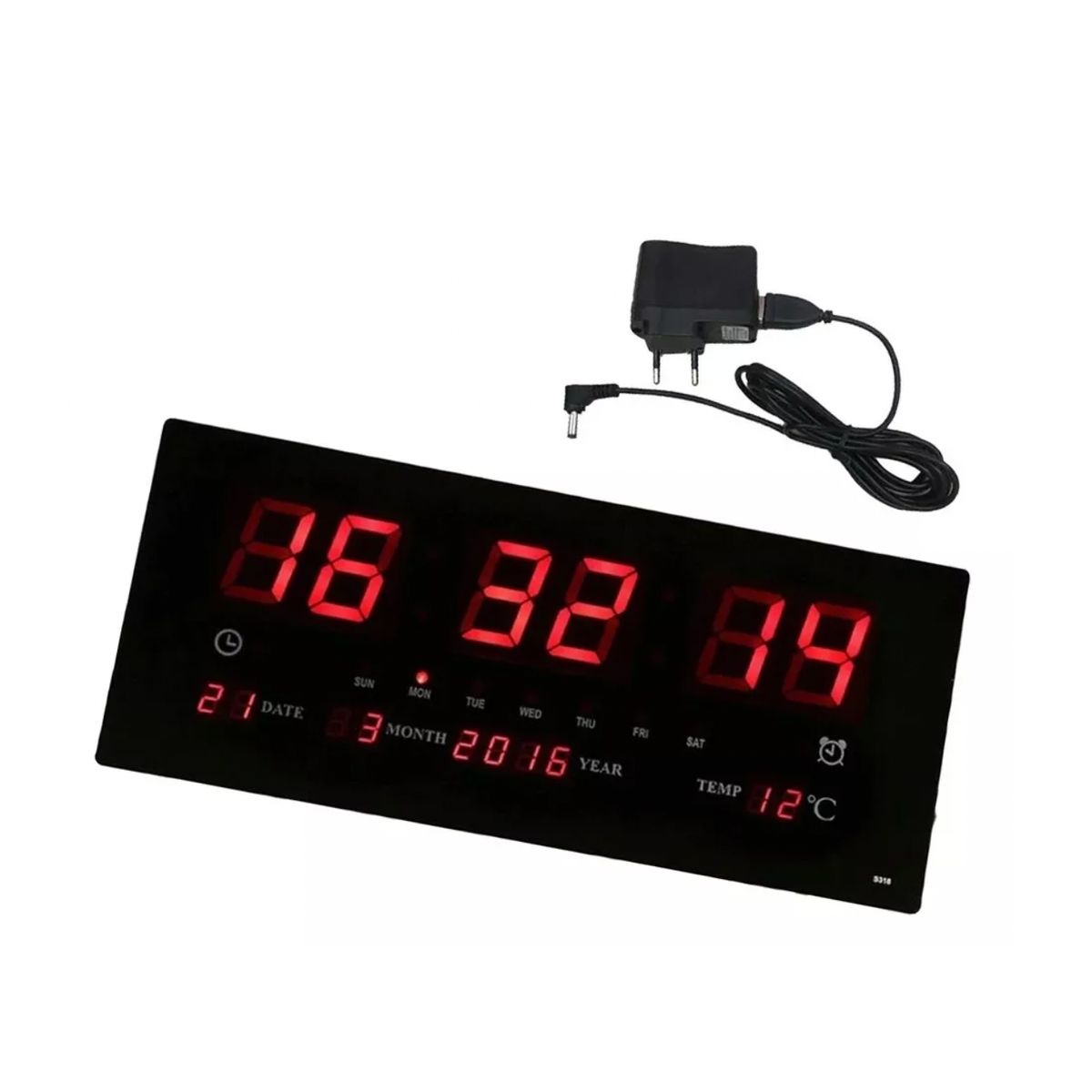 GENERICO - Reloj Mural Led Digital Temperatura Y Alarma 47cm X 23cm
