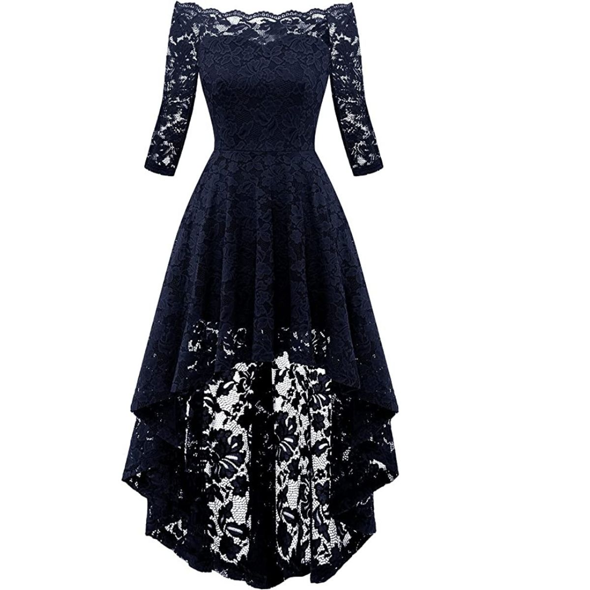 GENERICO - VESTIDO ASIMETRIO DE ENCAJE IDEAL PARA FIESTA GALA BODA GRADUACION