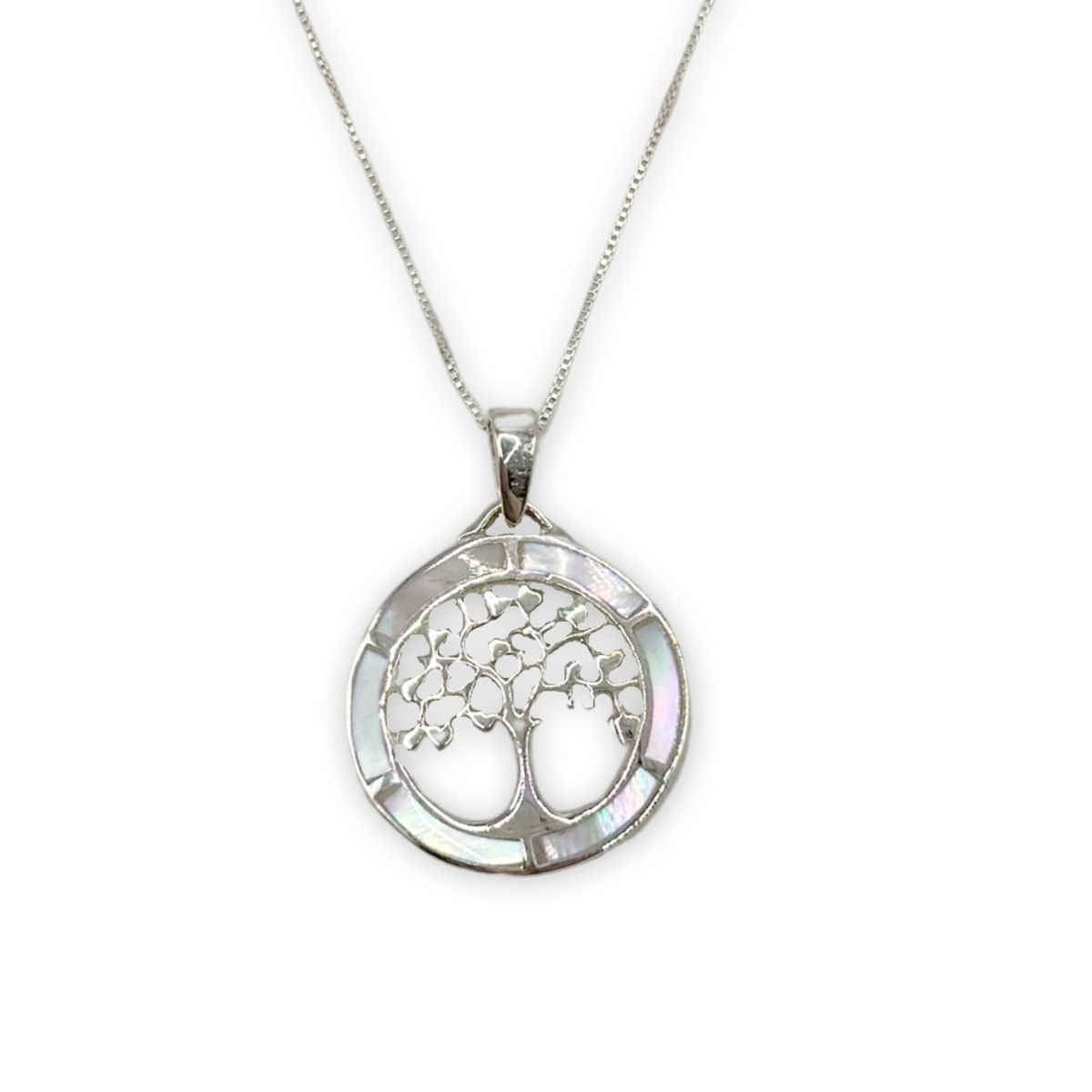 GENERICO - Collar Árbol De La Vida Nácar Plata Italiana Ley 925 Mas Caja