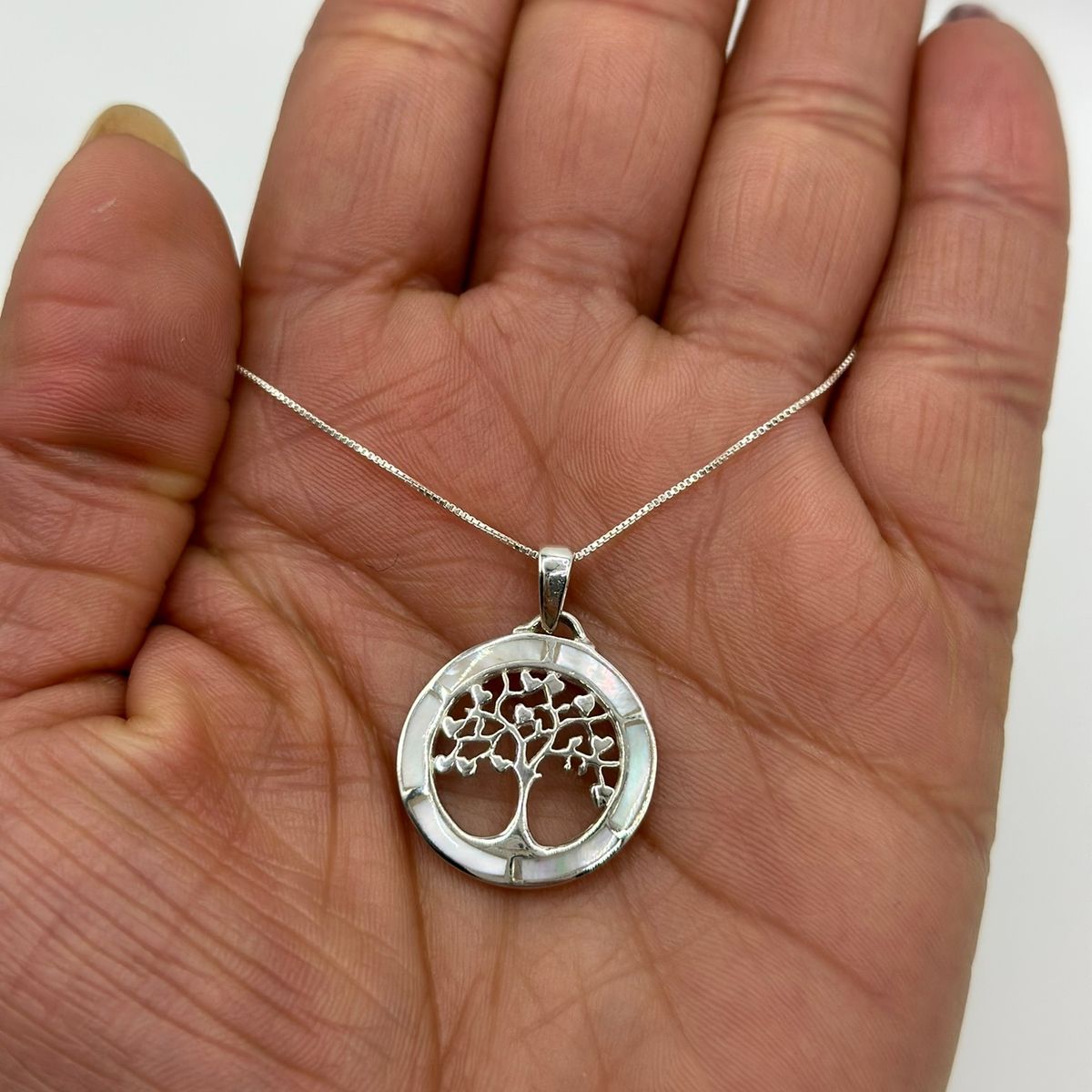 GENERICO - Collar Árbol De La Vida Nácar Plata Italiana Ley 925 Mas Caja