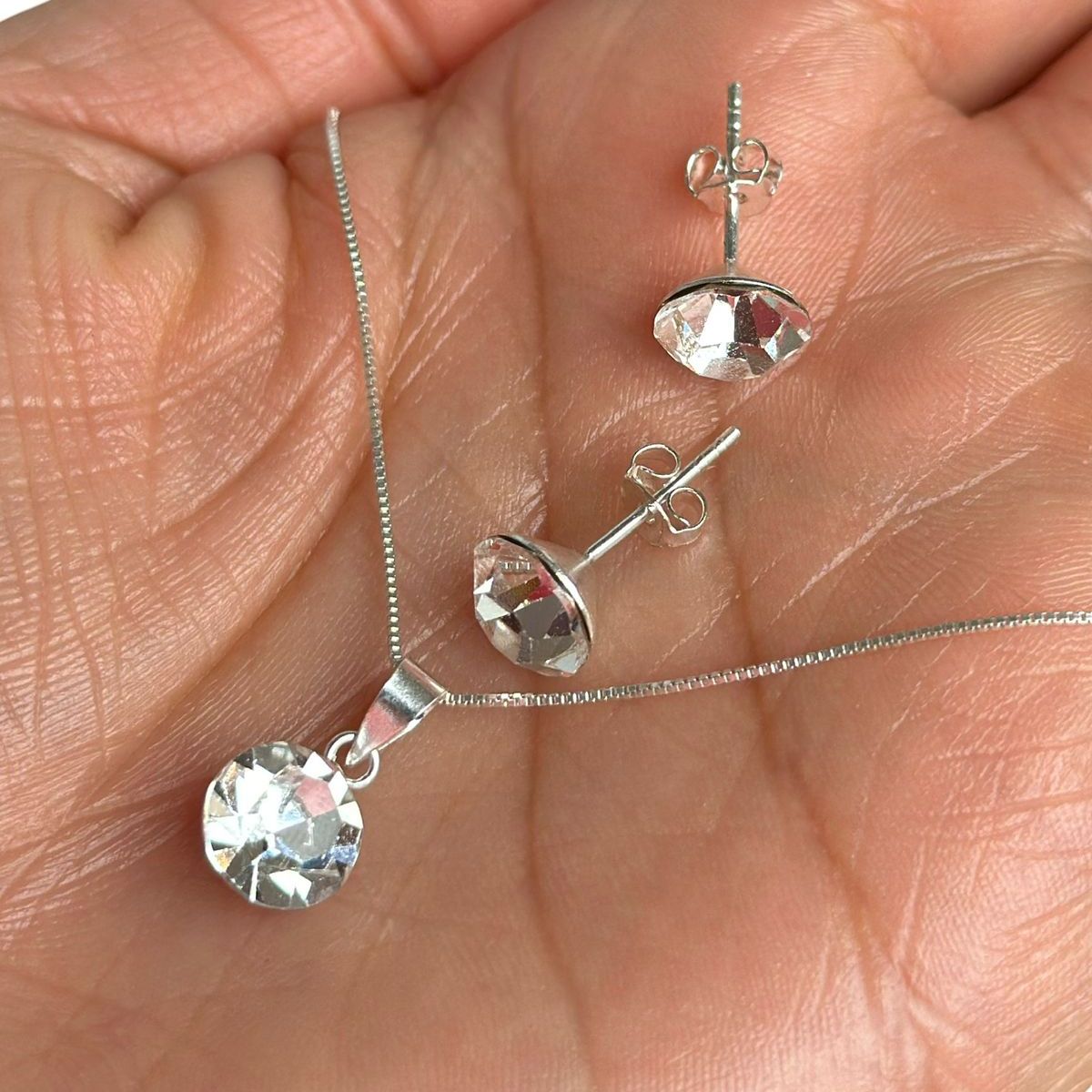 GENERICO - Conjunto cadena aros mas colgante cristal blanco mas caja