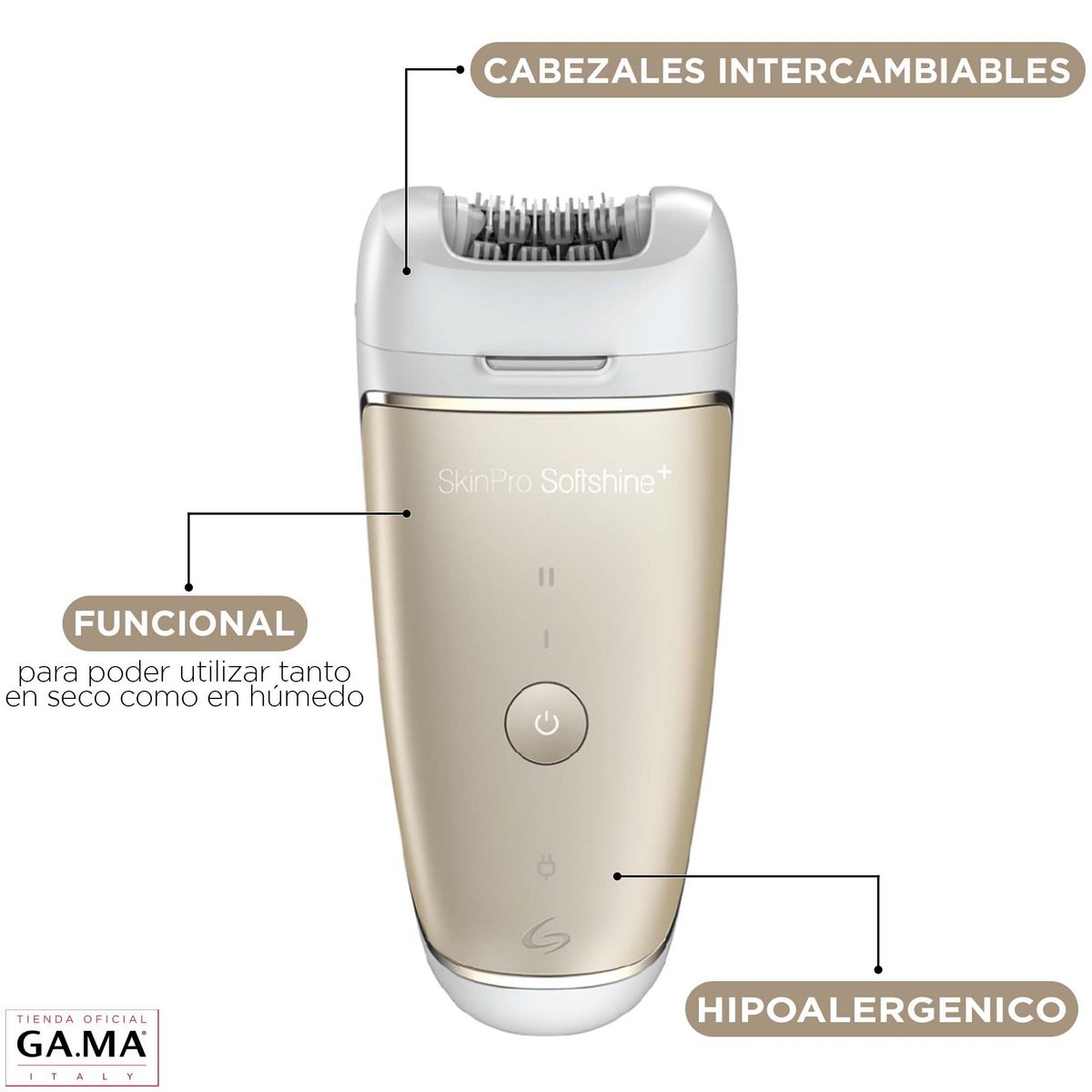 GAMA - Depiladora Gama Skinpro Softshine Plus Uso en seco y húmedo Inalámbrica