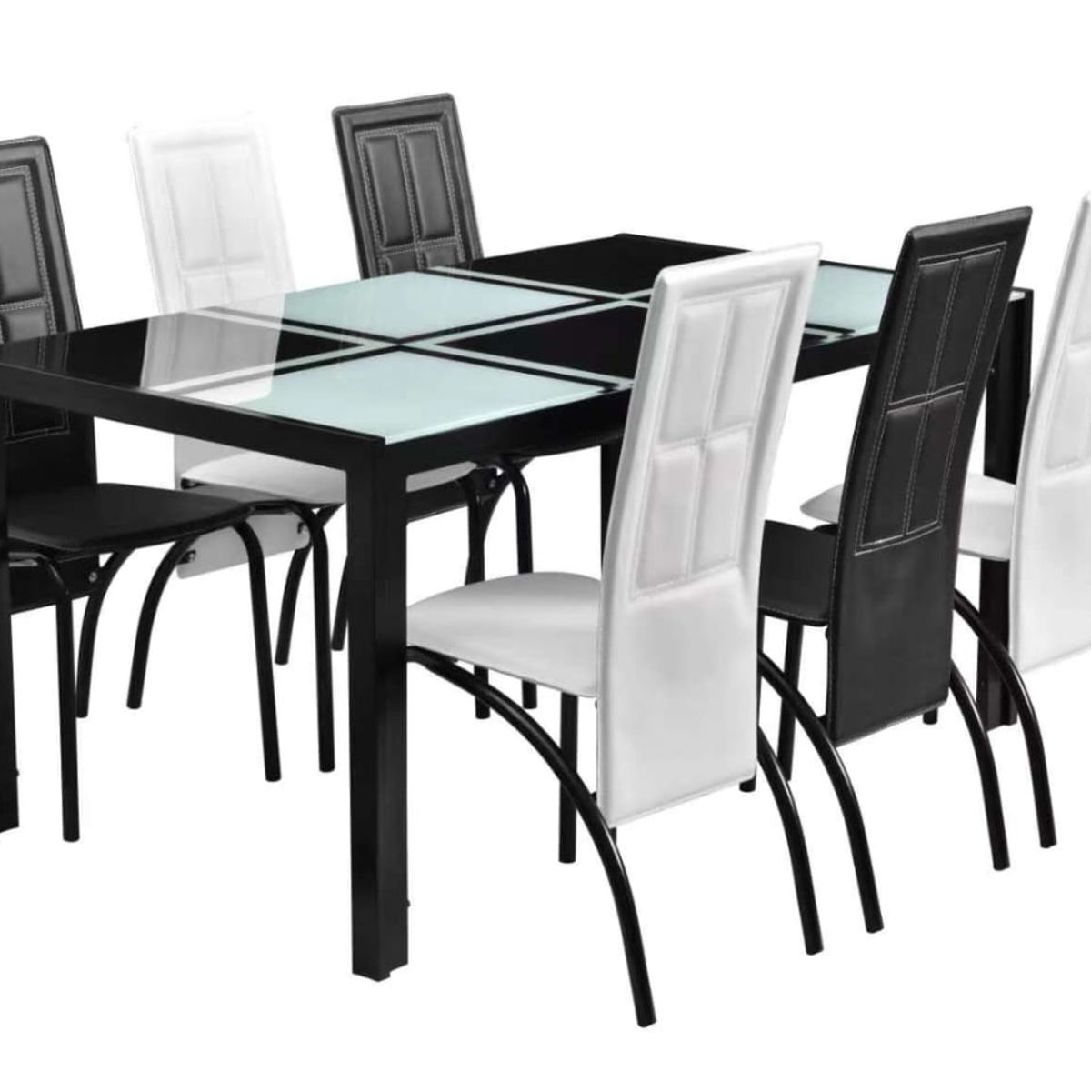 OEM - Juego Comedor Rectangular Vidrio Templado 6 Sillas Blanco Negro…