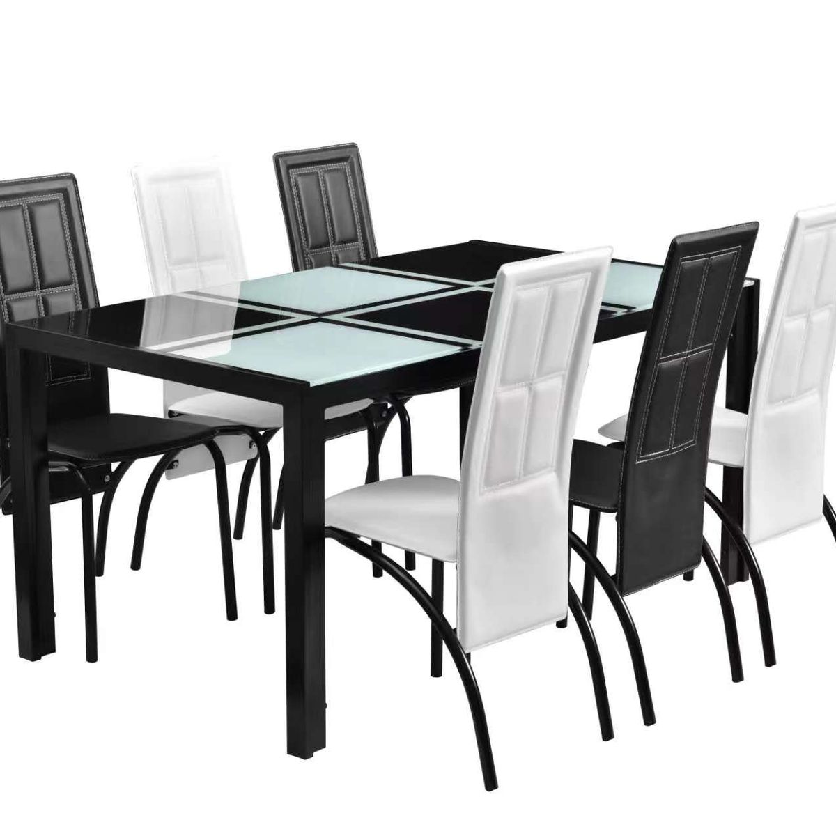 OEM - Juego Comedor Rectangular Vidrio Templado 6 Sillas Blanco Negro…