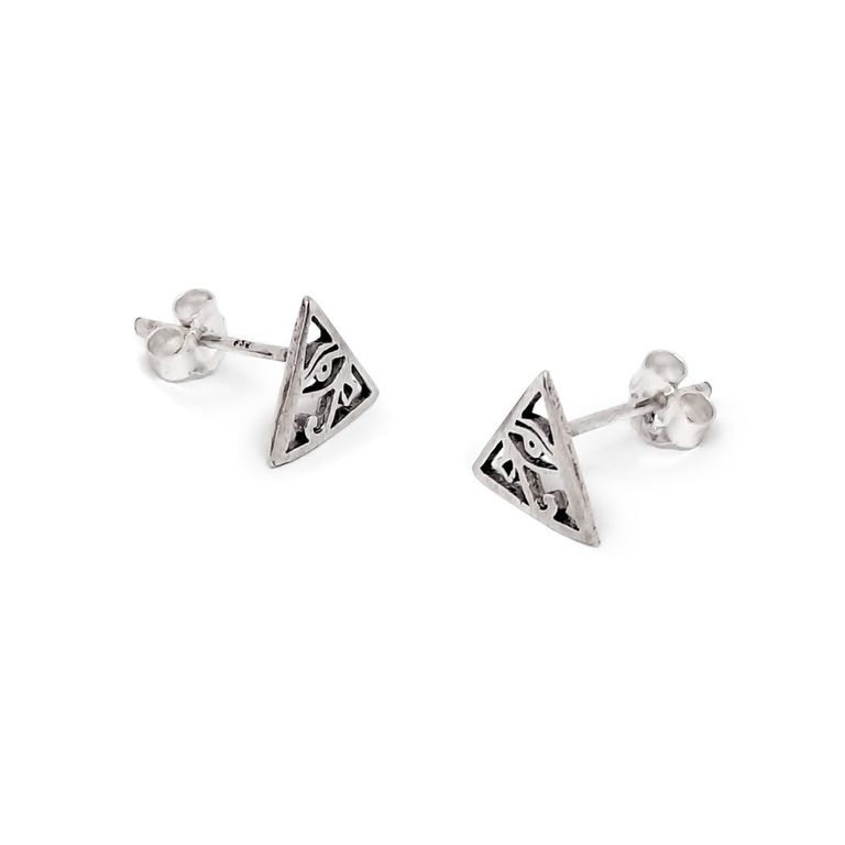 Aros Triangulo Ojo Horus Plata Fina 925 Plateado TALLA UNICA