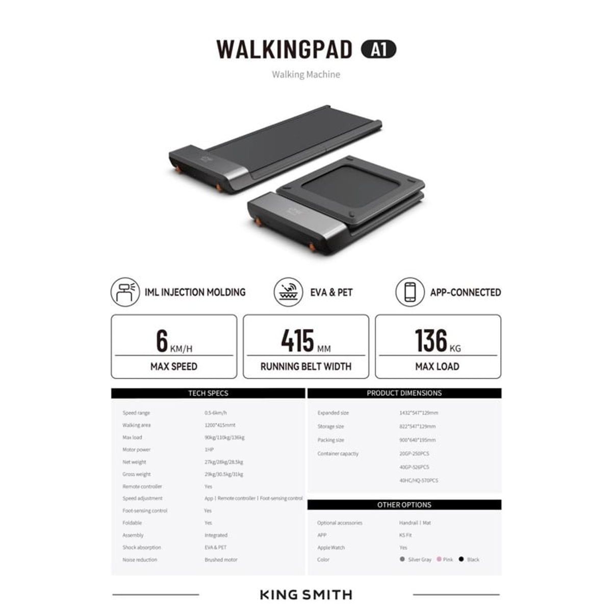 GENERICO - KingSmith Caminadora Walkingpad A1 Pro