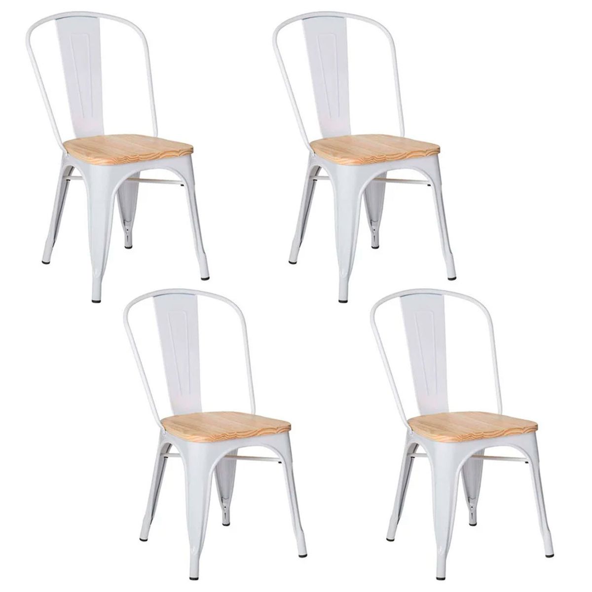 NOVAHUS - Pack 4 Silla Tolix Vintage Con Asiento De Madera Blanco