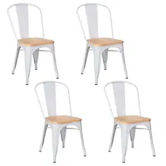 NOVAHUS - Pack 4 Silla Tolix Vintage Con Asiento De Madera Blanco