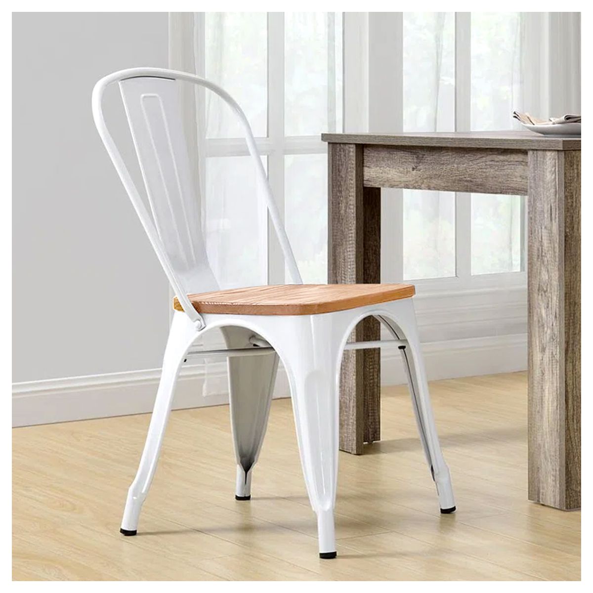 NOVAHUS - Pack 4 Silla Tolix Vintage Con Asiento De Madera Blanco