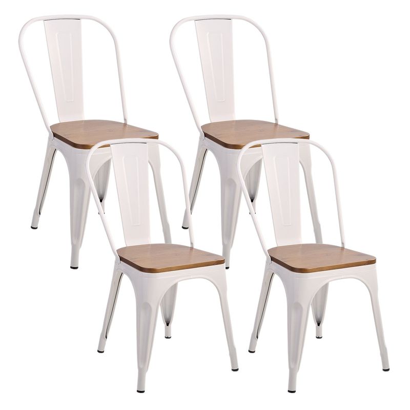 NOVAHUS - Pack 4 Silla Tolix Vintage Con Asiento De Madera Blanco