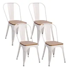 NOVAHUS - Pack 4 Silla Tolix Vintage Con Asiento De Madera Blanco