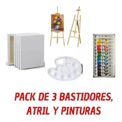 GENERICO - Pack/set De 3 Bastidores, Atril 120cm Y 12 Pinturas+pinceles