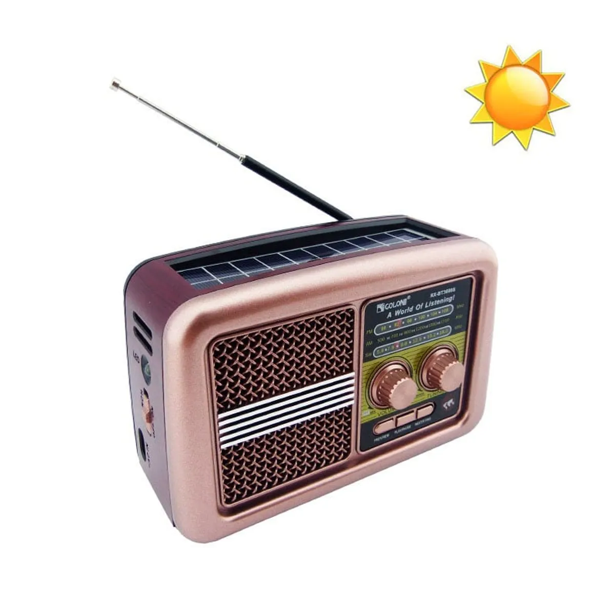 GENERICO - RADIO SOLAR BLUETOOTH RECARGABLE AM-FM CON LINTERNA