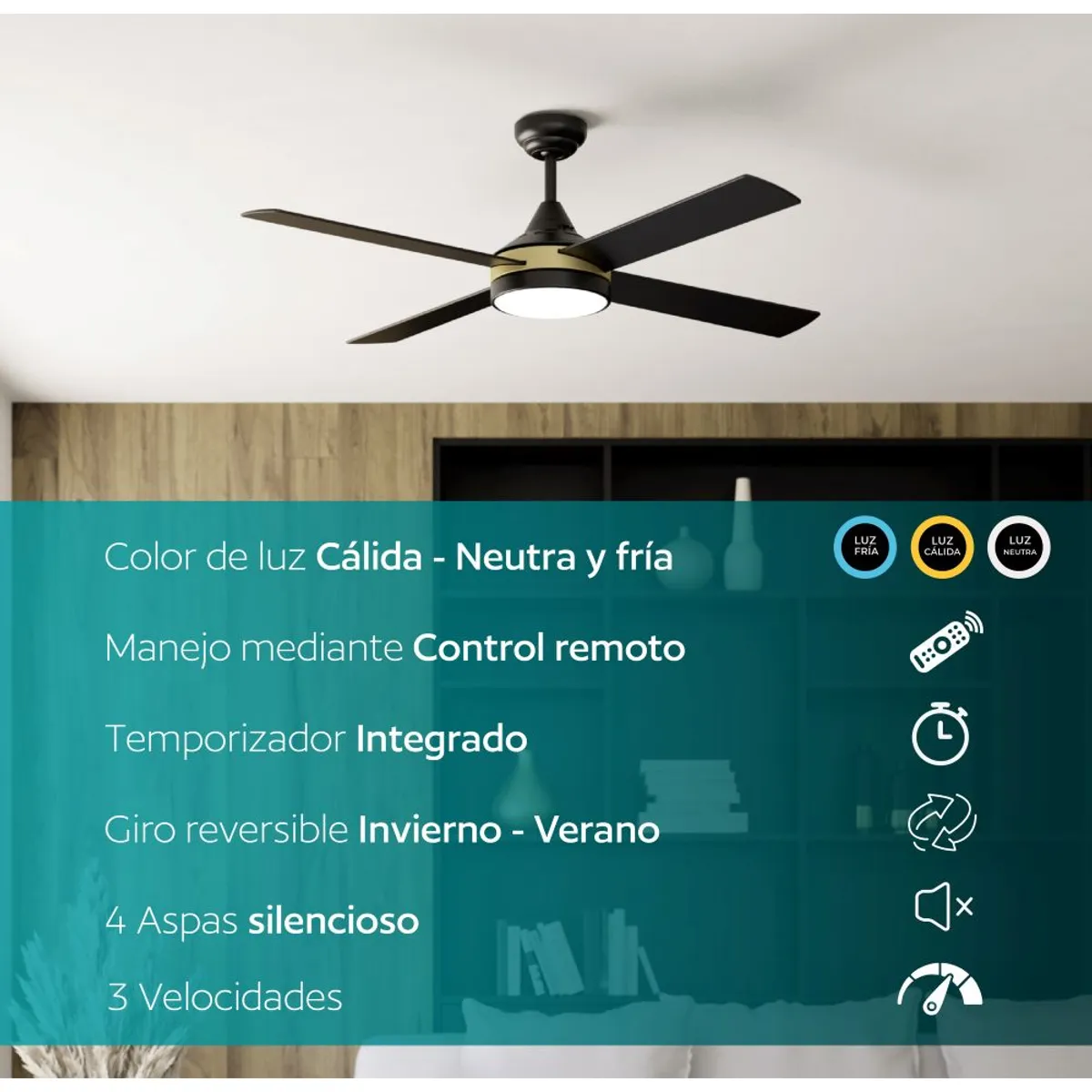 EGLO - Ventilador Trinidad Control Remoto luz led regulable Silencioso