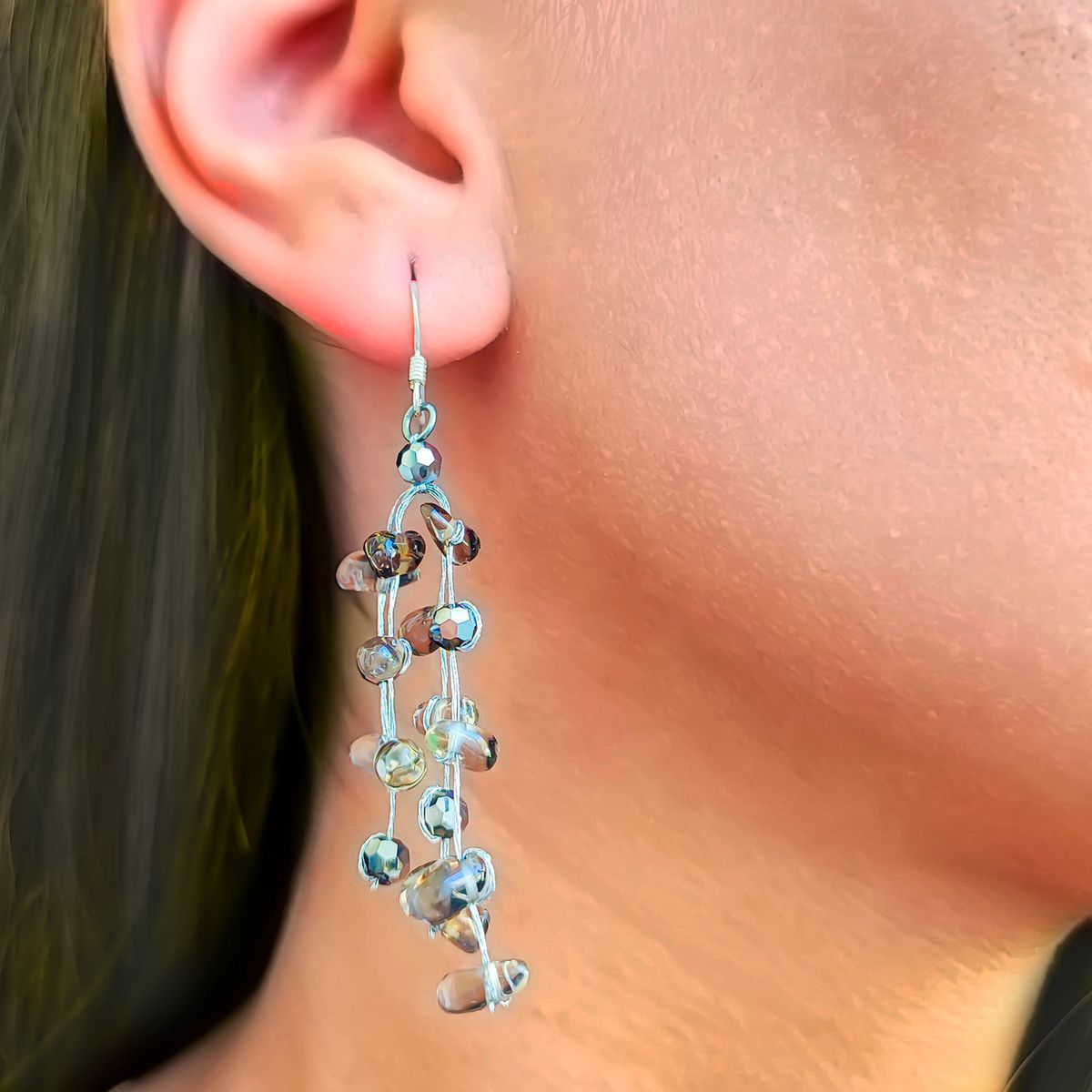 COGGIOLA - Aros Cristal Fumé Hilos De Seda Plateados