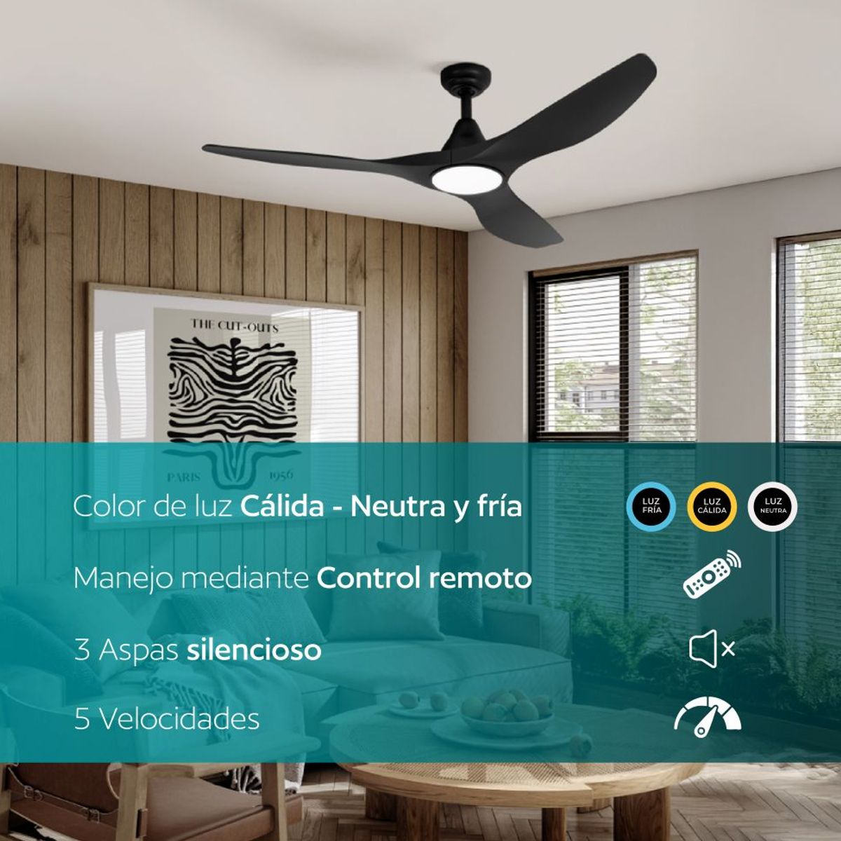 EGLO - Ventilador Techo Eglo Portsea luz led control remoto silencioso 50W