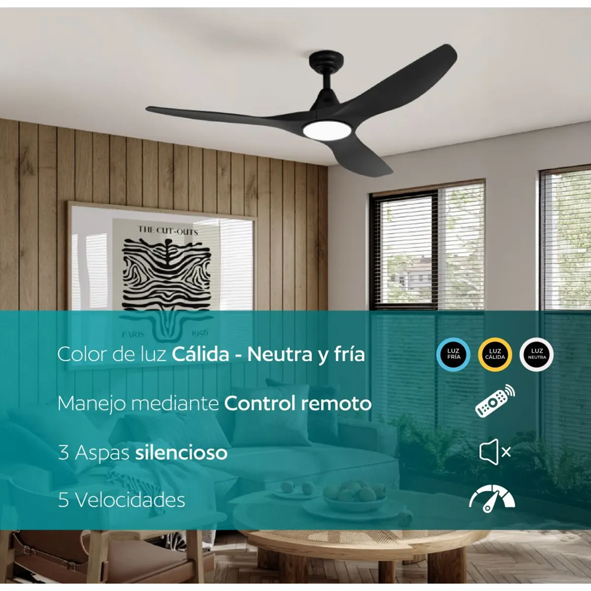 EGLO - Ventilador Techo Eglo Portsea luz led control remoto silencioso 50W