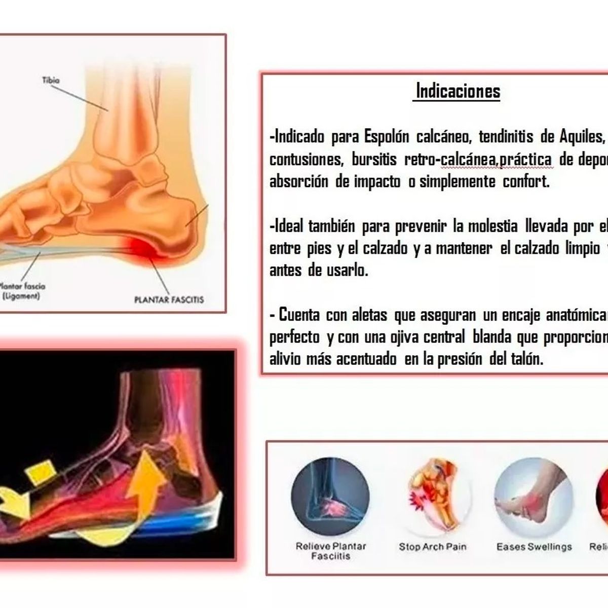 GENERICO - Plantillas Ortopedicas Taloneras Silicona Espolon Fascitis