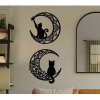 Cuadro Decorativo Figura Gato Luna Mdf 39*36cm X 2 Unidades