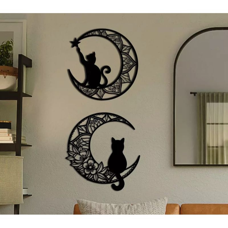 GENERICO - Cuadro Decorativo  Figura Gato  Luna Mdf  39*36cm X 2 Unidades