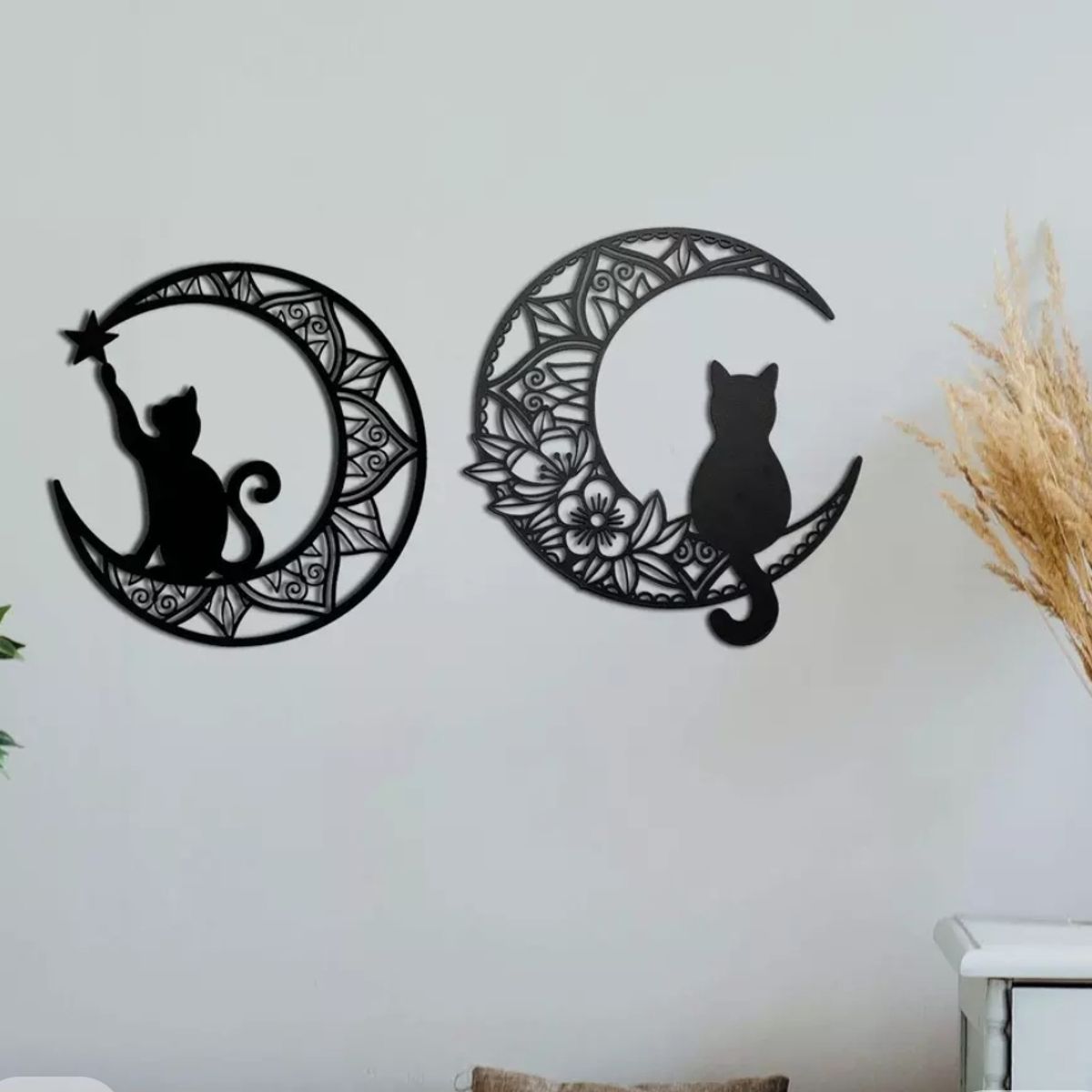 GENERICO - Cuadro Decorativo  Figura Gato  Luna Mdf  39*36cm X 2 Unidades