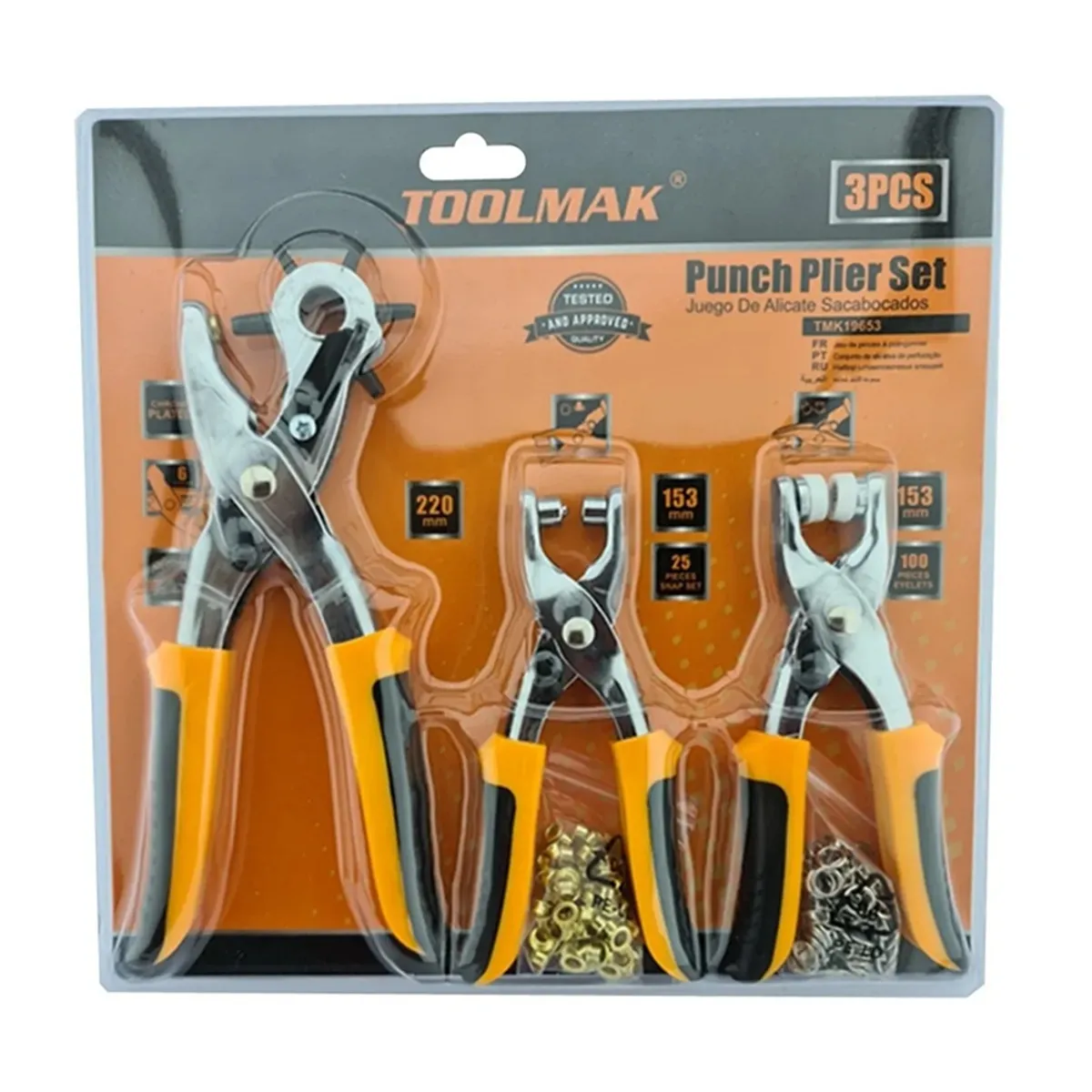 GENERICO - Set Alicates Sacabocado 3 Pieza Prensas Ojetillos Toolmak