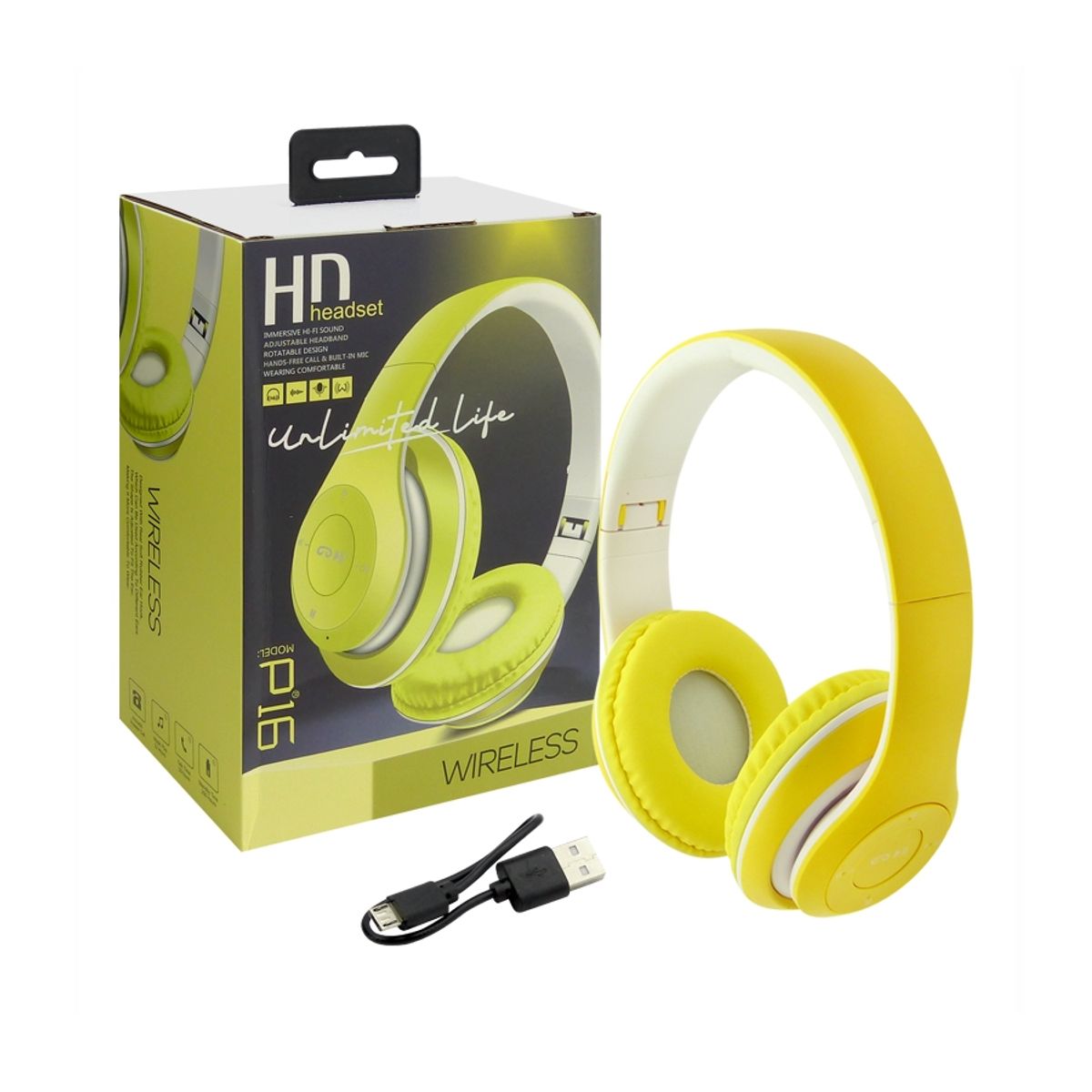 GENERICO - Audífonos Wireless P16 Bluetooth Recargable Headphones Amarillo