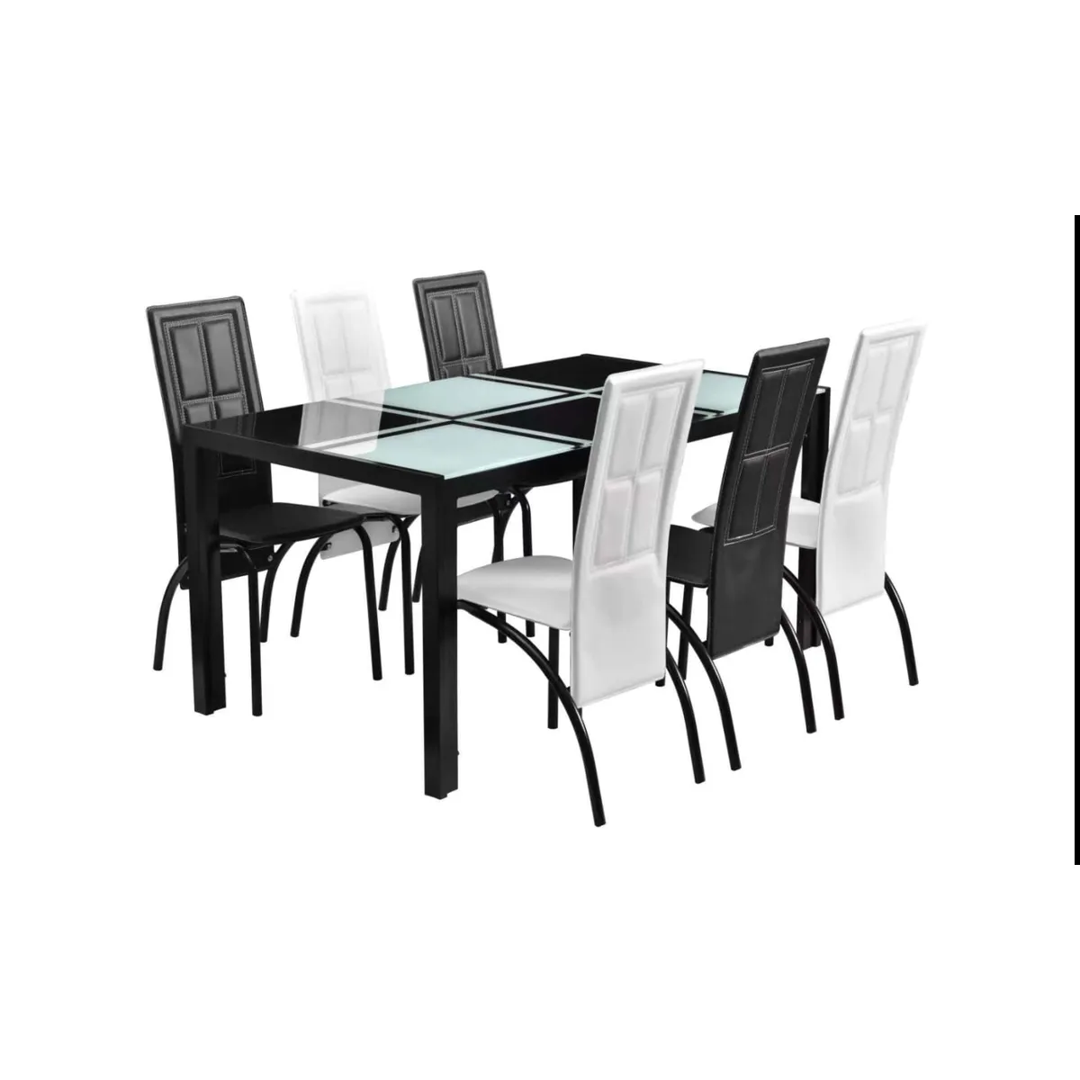 OEM - Juego Comedor Rectangular Vidrio Templado 6 Sillas Blanco-Negro