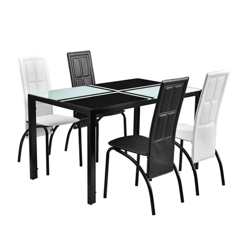 OEM - Juego Comedor Rectangular Vidrio Templado 4 Sillas Blanco con Negro.