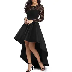 GENERICO - VESTIDO ASIMETRICO BLUSA DE ENCAJE MANGA LARGA