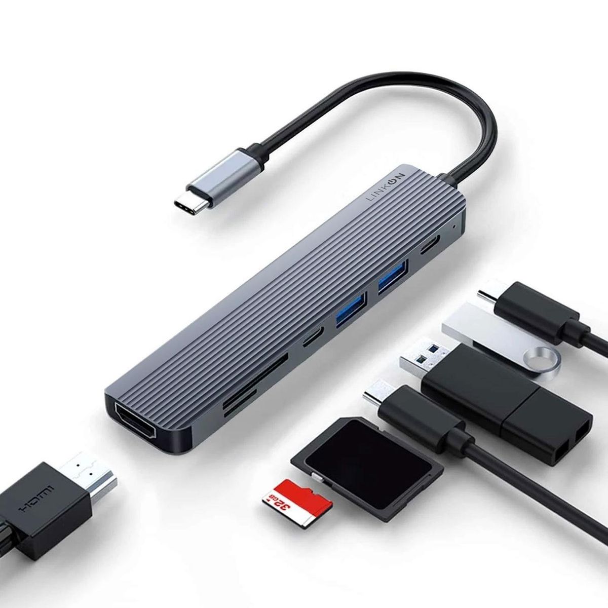 LINKON - Hub Adaptador Usb C 7 En 1 Linkon Para Mac Macbook Windows